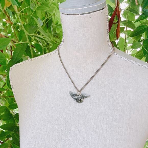 VTG 1970s Pewter Eagle Pendant Necklace Biker Style Chain Jewelry Unisex - Picture 6 of 11